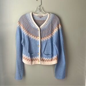 J Crew blue fair aisle alpaca wool blend cardigan sweater large